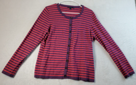 Boden Cardigan Sweater Women Size 16 Purple Red Striped Long Sleeve Button Front - £12.97 GBP