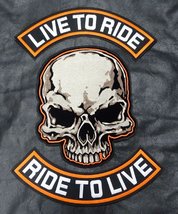 Live to Ride Ride to Live Top Bottom Rocker Skull Face 3PC Back Patch Jacket Ves - £23.48 GBP