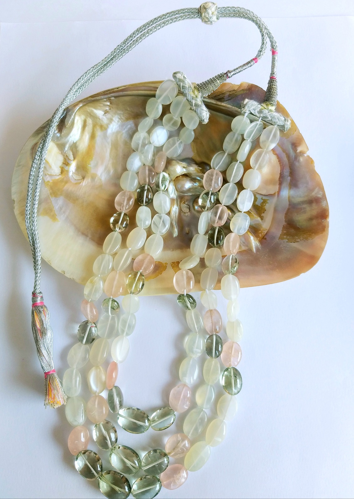 Primary image for Natural Multi Color Moonstone Fancy Beads Necklace, Oval Beads Layered Necklace 