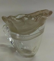 Vintage hand blown creamy  beige ruffled lip and clear art glass pitcher creamer - £15.45 GBP
