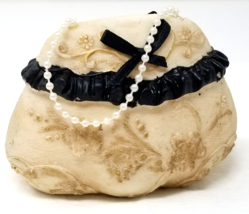 Victorian Black Cream Purse Figurine Decorative Beaded Resin Textured Vintage - $11.35