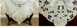Beige Coffee Side End Table Cover Embroidered Floral Cutwork Tablecloth ... - $48.99