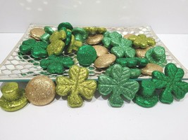 24pc St Patricks Day Green Glitter 2.5&quot; Shamrocks Crafts Scatter Bowl Filler - £12.63 GBP