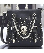 Gothic Skull Chain Crossbody Bag Black Faux Leather Punk Rock Stud Purse - $20.78
