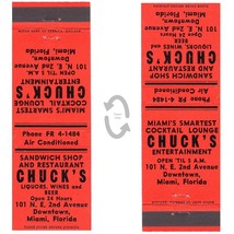 Vintage Matchbook Cover Chucks Restaurant Bar Miami FL cocktail lounge 1950s - $4.94