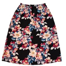 Vtg Maggie Sweet Womens Black Floral Elastic Waist Midi Skirt, Size Small - £10.38 GBP