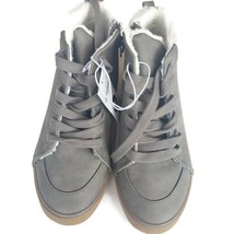Cat &amp; Jack Boys Barnett Sherpa Lined Sneakers Size 1 or 5 Gray Laces Sid... - £6.78 GBP
