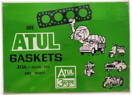 Vintage Advertising Tin Sign Atul Gaskets Scooter Cars Trucks Tractors I... - £39.32 GBP