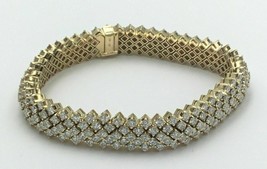 10Ct Simulé Diamant Rond 925 Argent Plaqué Or Serti Tennis Bracelet - £190.87 GBP