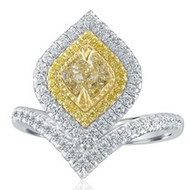 1.28 Carat Cushion Cut Fancy Yellow Offset Natural Diamond Ring 14k White Gold - $3,191.37