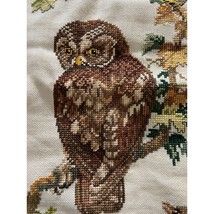 Vintage Needlepoint Owl Birds Sitting On Tree Branches Pillow Cover - £31.64 GBP