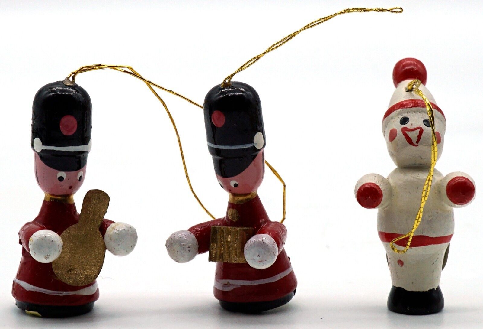 Wooden Christmas Ornaments Erzgebirge Style 2 Toy Soldiers & a Snowman - $13.33