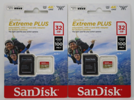 SanDisk Extreme Plus Memory Card 32GB 100 mb/s Lot of 2 NEW - £18.18 GBP