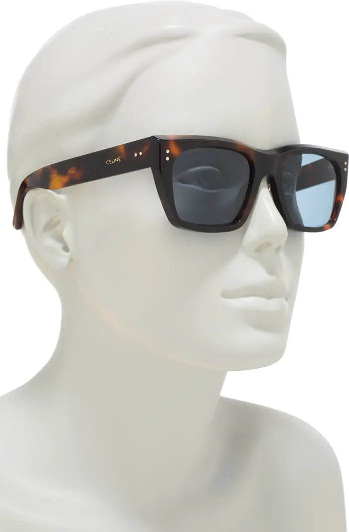 CELINE CL40082i 52V 53mm Rectangle Sunglasses Dark Havana/Blue Lens CL 4... - $300.00