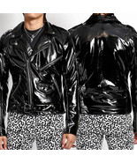 Tripp Punk Rock Faux Leather 4 Way Stretch Mens Moto Jacket Black Vinyl ... - $158.99