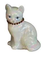 1992 Fenton “Ruby” July Cat Figure, Iridescent, Red Jewel Collar - Artis... - $24.74