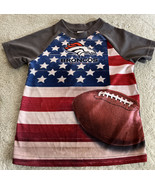 NFL Denver Broncos Football Boys Red White Blue Flag Short Sleeve Shirt 4T - $12.75 CAD