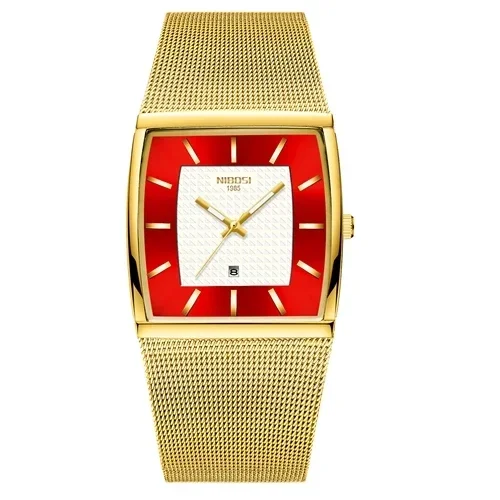 Mens Watches Top Brand Luxury Square Quartz Watch Men Slim Mesh Waterpro... - £29.08 GBP