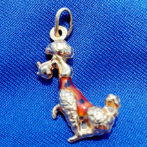 Exciting 14k Gold Dog Pendant Exotic Rare Poodle Design Enamel Vest Charm - £312.65 GBP