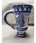 Blue White Ceramic Tankard Mug Bird Wings Building Vintage - $69.66