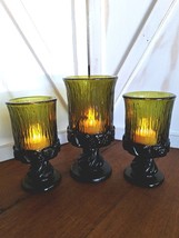 3 VTG Fostoria Sorrento Green Footed Glasses Textured Wine Goblet/Candle... - $28.70