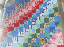 Nice Block Cotton Granny Square Pattern Hand Tied Quilt ....48 inch x 39 1/2 inc - £16.53 GBP