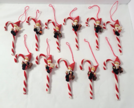 Vtg Lot 11 Wood Felt Elf on Pipe Cleaner Candy Canes Christmas Ornaments... - $1,383.83 MXN