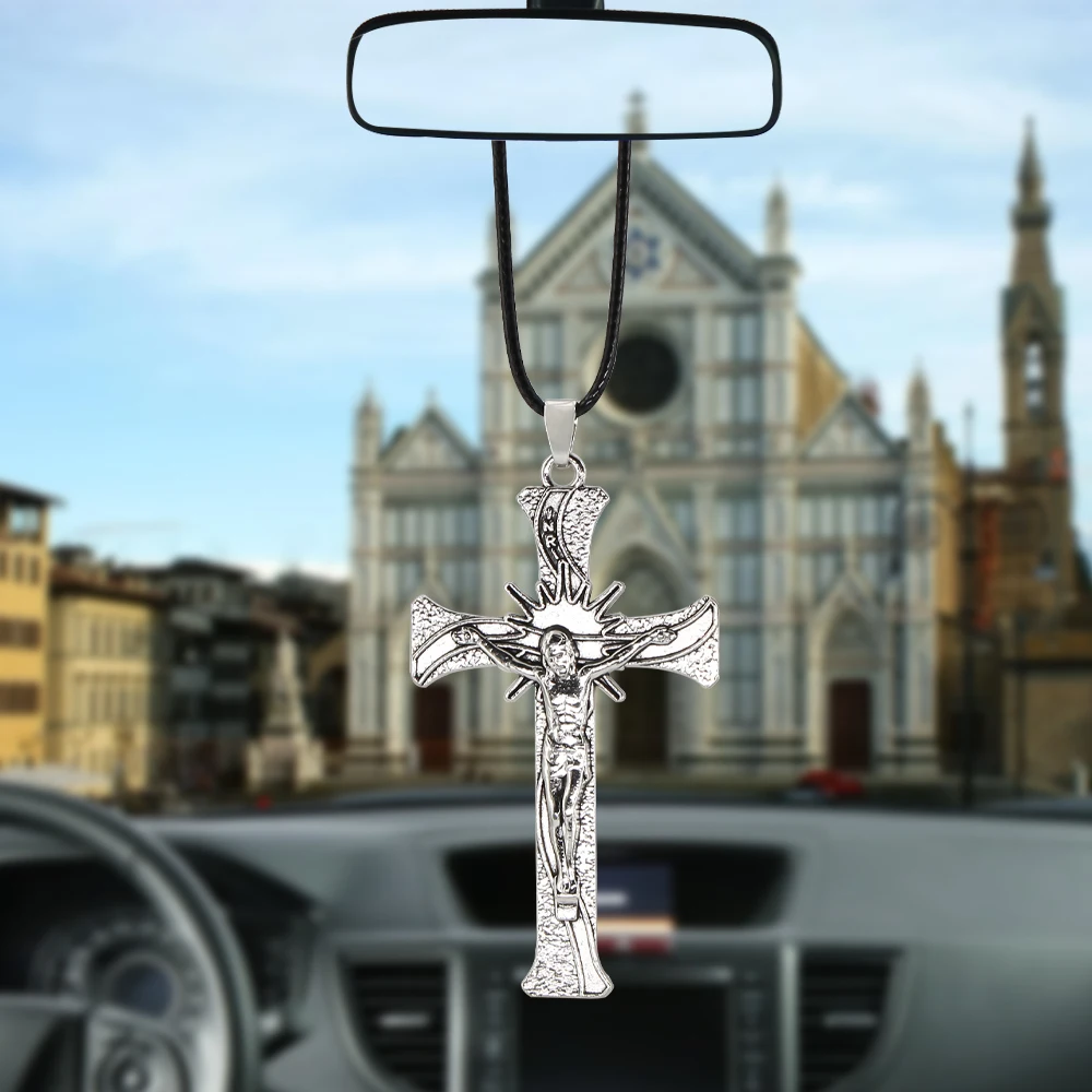 KOSOO Car Pendant Archaize Jesus Crucifix Cross Ornaments Charms Rearview Mirror - £12.03 GBP