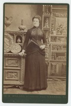 Antique Circa 1880s Cabinet Card Woman Stunning Dress Holding Fan Scranton, PA - £8.83 GBP