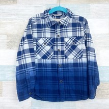 Lucky Brand Ombre Flannel Shirt Blue Plaid Button Down Long Sleeve Boys 4 5  - £15.57 GBP