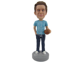 Custom Bobblehead Cool Dude Wearing T-Shirt And Jeans Has A Basketball In Hand - - £71.36 GBP