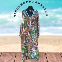 V neck Super soft New floral beach kaftan for women, Tropical Maxi Gandoura - £96.15 GBP