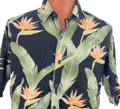 Pau Hana Hawaiian Aloha XL Shirt Birds Of Paradise Palm Leaves Black Tropical - £39.86 GBP