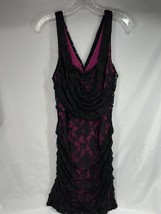 Express Sz 10 Pink &amp; Black Mini Dress Club Evening Comfy Lace Ruched Body-con - £23.59 GBP