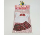 VINTAGE 1983 SMURFETTE&#39;S WARDROBE / OUTFIT WHITE SHIRT RED SKIRT NEW IN ... - £18.67 GBP