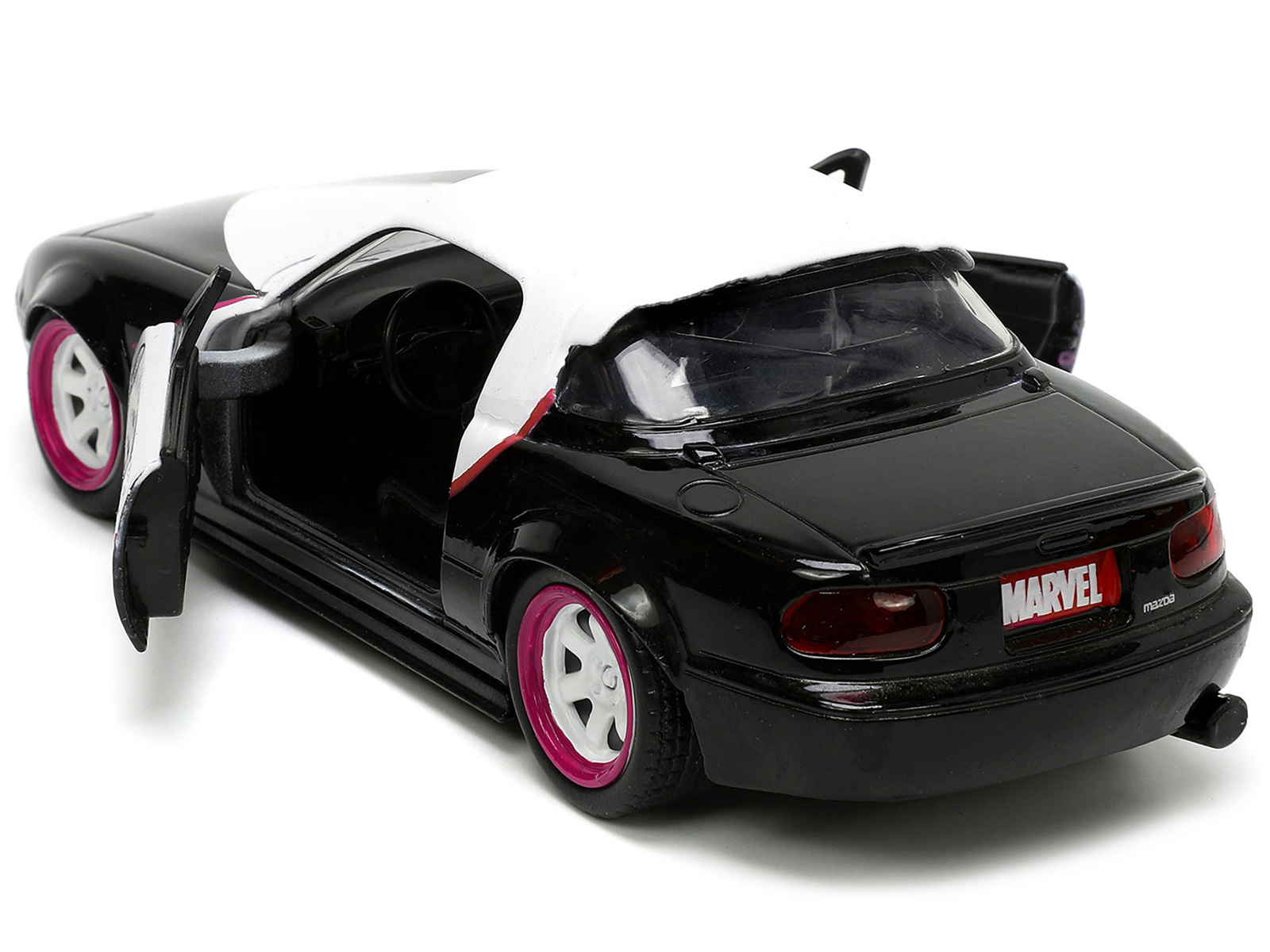 1990 Mazda Miata Black and White with Graphics and Ghost Spider Diecast Figure " - $24.34