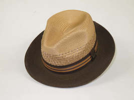 Men's Bruno Capelo Hollywood 2-Tone Straw Style Fedora Hat HW796 Tan/Brown image 3