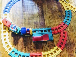 Vintage Funny car train red green and blue track pieces pretend play - £107.72 GBP