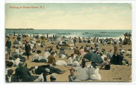 Bathing Beach Scene Ocean Grove New Jersey 1909 postcard - $6.39