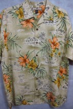 GORGEOUS Tommy Bahama Light Green W/ Hibiscus &amp; Villages Silk Hawaiian Shirt M - £35.97 GBP