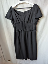 VALENTINO Spa Dress 12 Black 100% Wool Crepe Couture Ruffle Short Sleeve... - $290.25