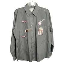 Fabrizio Novelty Button Down Shirt Pink Cars Guitars Jukebox Black White L - $17.99