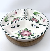 Miniature Ceramic Serving Dishes W Wood Lazy Susan 4 Piece Vintage Cottagecore - £26.29 GBP