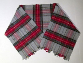 Vintage Cashmere Blend Men&#39;s Scarf Red &amp; Gray Plaid Approx 50&quot; x 11&quot;  - £15.02 GBP