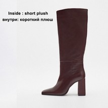 ZA Women Genuine Leather Knee High Boots Square Toe Block High Heel Pleated Ladi - £128.78 GBP