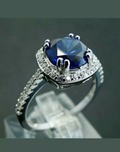 2.50Ct Simulated Blue Sapphire Pretty Halo Engagement Ring 18K White Gold Plated - £58.45 GBP