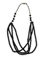 Vintage Black Faceted Glass Bead Necklace Multi Strand Gold Tone 20 Inch Stateme - $27.00