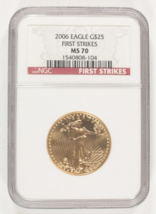 2006 1/2 Oz. G $ 25 Oro American Eagle Selezionato Da NGC As MS70 Primo ... - £1,153.33 GBP