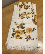 VTG 3 Pc Set Cannon Yellow Floral Roses Printed Fringe Bath Towel Hand W... - $54.31 CAD