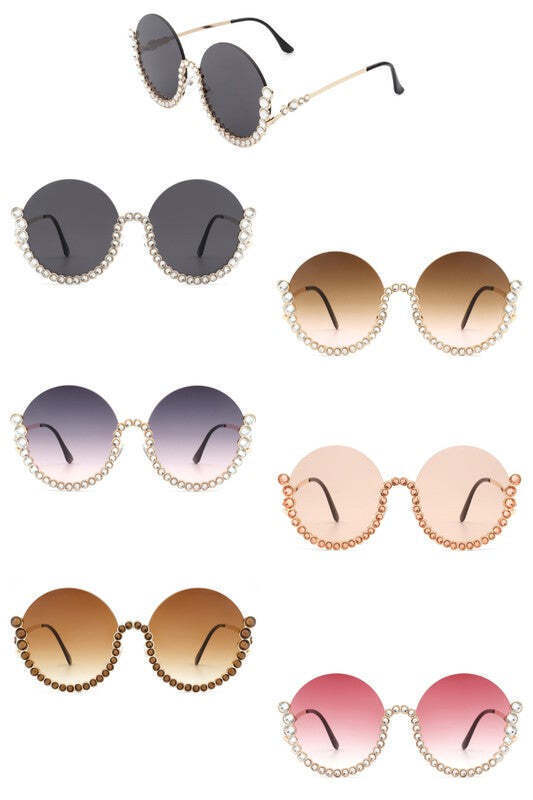Primary image for Half Frame Oversize Rhinestone Round Sunglasses